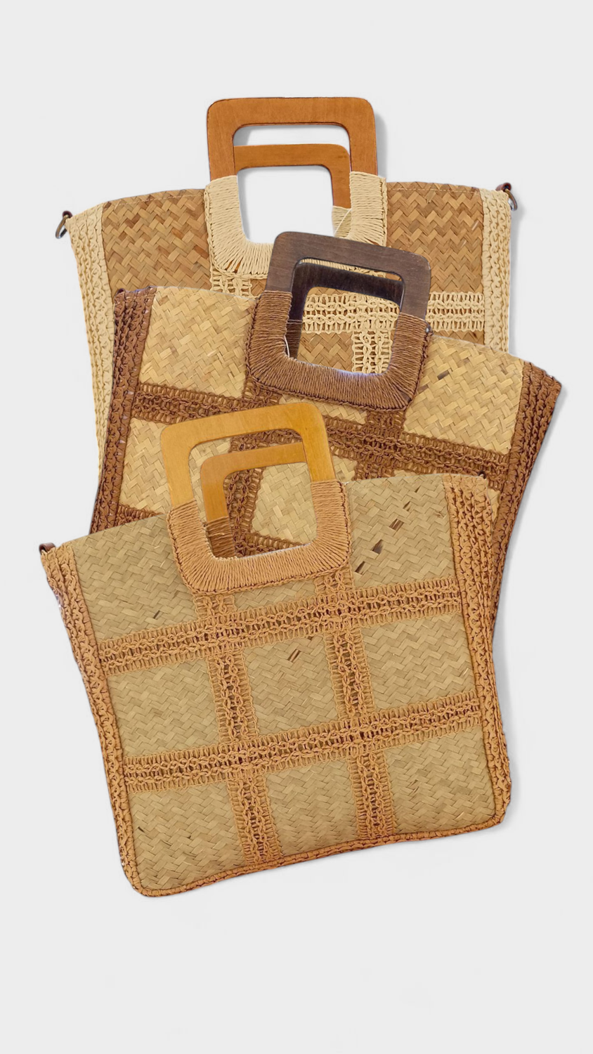 Bolso rafia asa madera