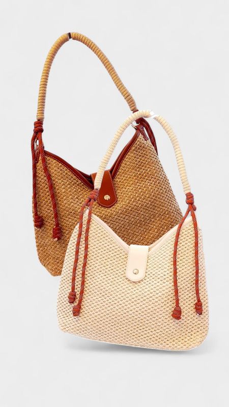 Bolso rafia cordones