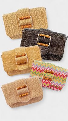 Bolso rafia bandolera hebilla madera