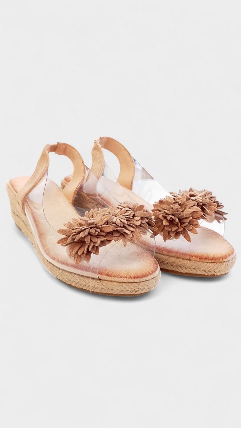 Cuña baja transparente flor kaki