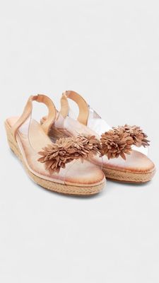 Cuña baja transparente flor kaki