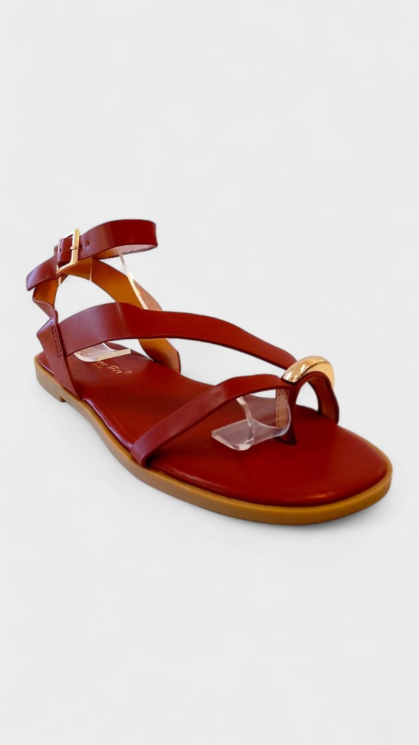 Sandalia plana tiras chapa dedo pulsera new teja