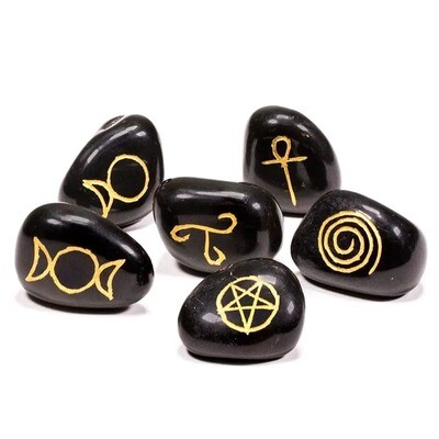 Set di Simboli Wicca incisi su pietra di Agata Nera