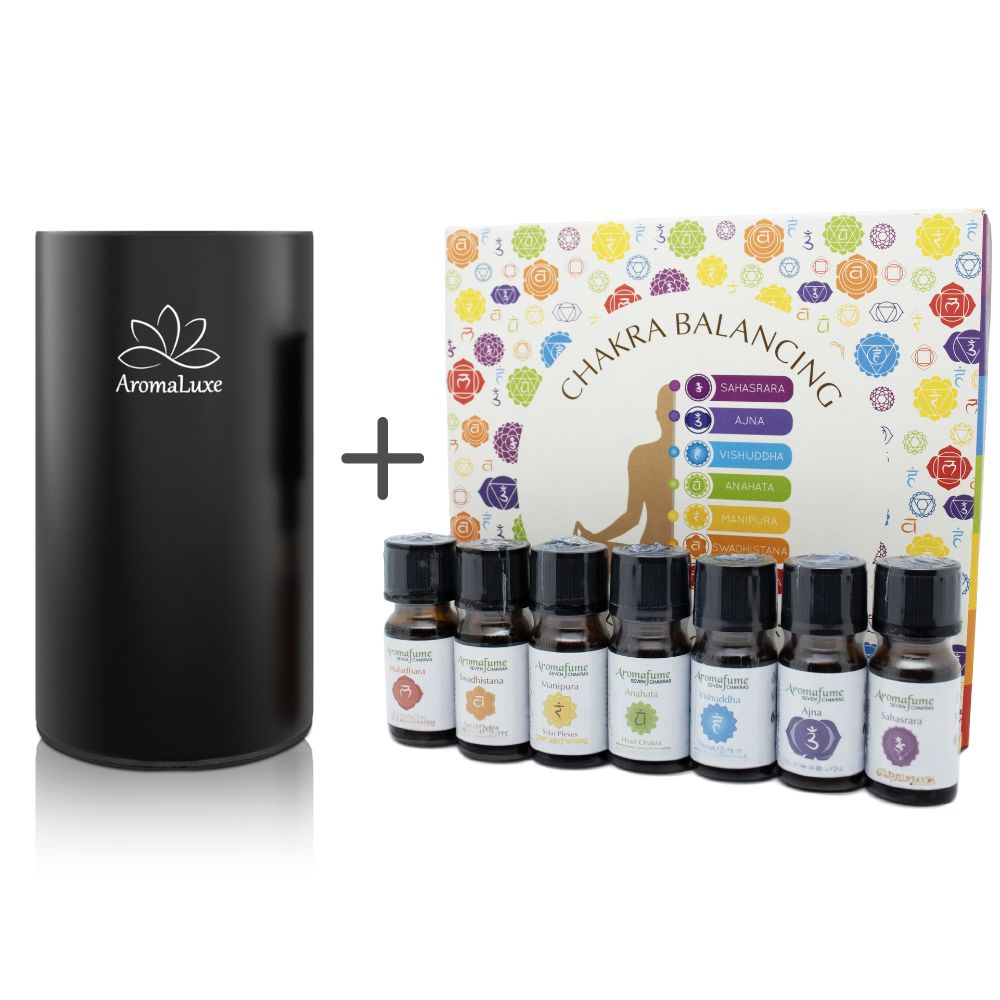 AromaLuxe Grigio + Chakra Box 7 Oli essenziali dal primo al settimo chakra da 10ml 