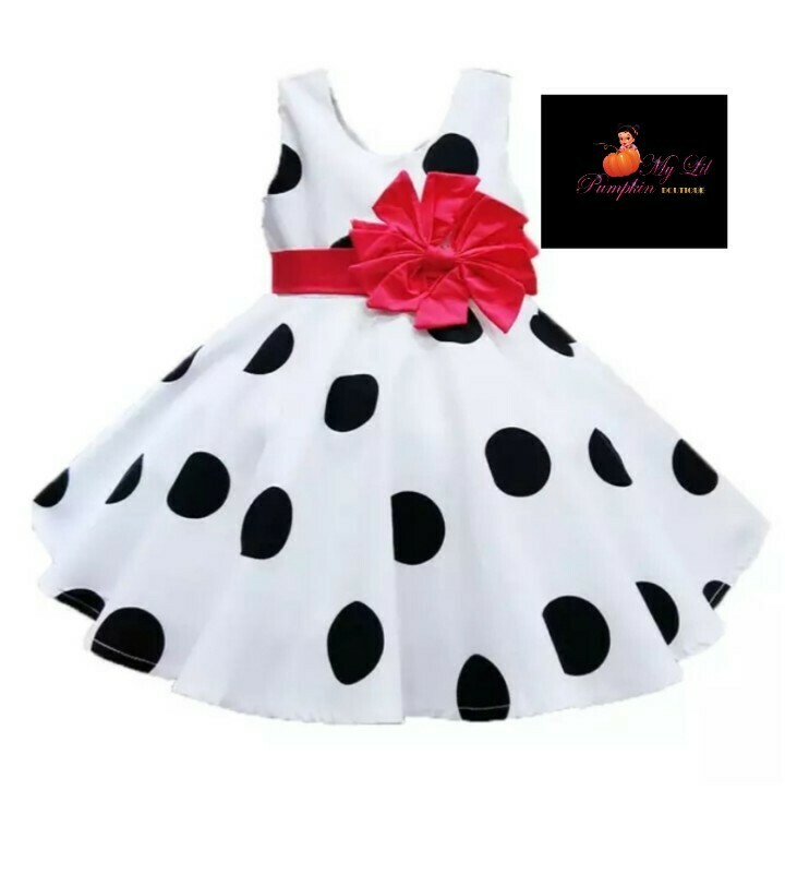 Black and white polka dot dress with red band