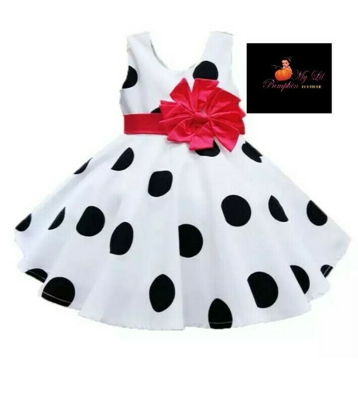 Black and white polka dot dress with red band