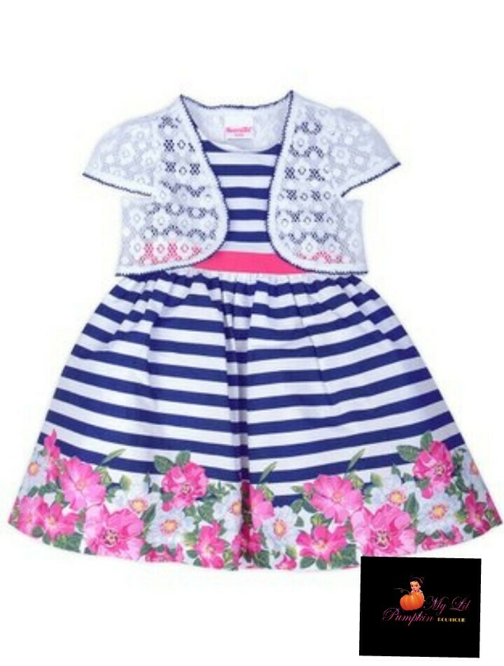 Blue and white stripe Floral dress