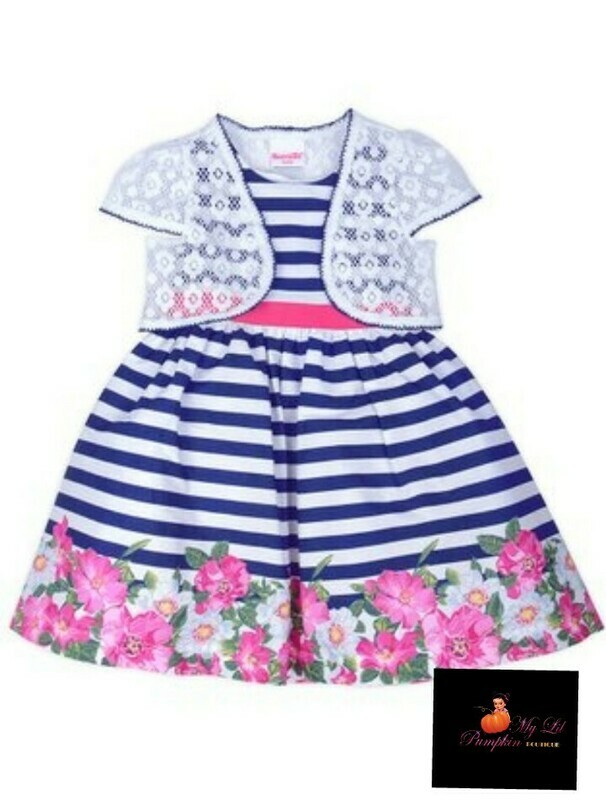 Blue and white stripe Floral dress