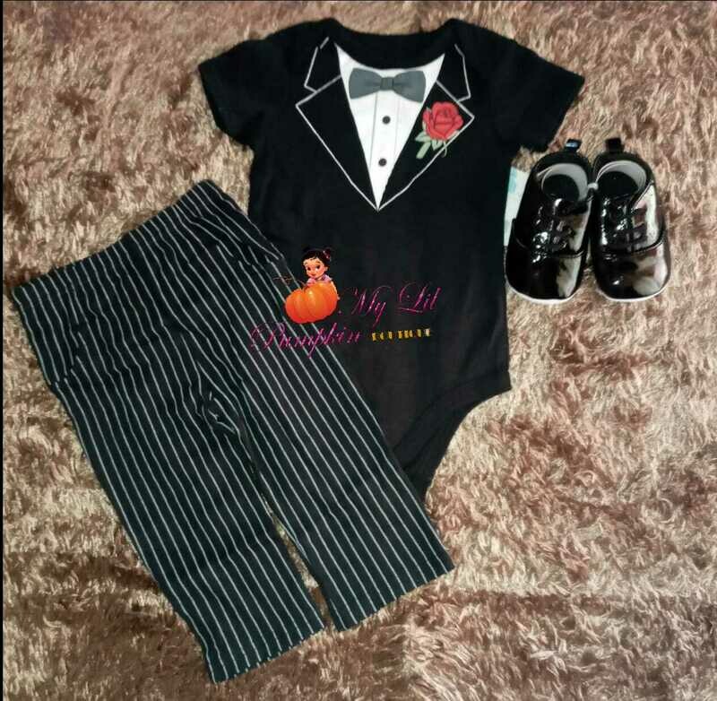 Black tuxedo print 3 piece bodysuit set