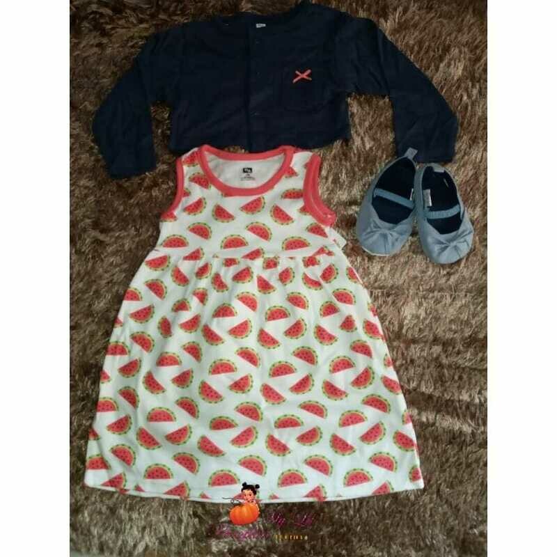 3 Piece  Cotton Dress with cardigan and shoes