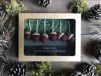 House of Moss - Felted Wool Mini Acorn Ornaments - Set of 6