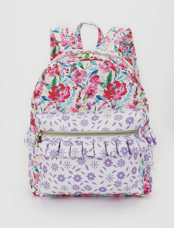 Pink Floral Ruffle Backpack