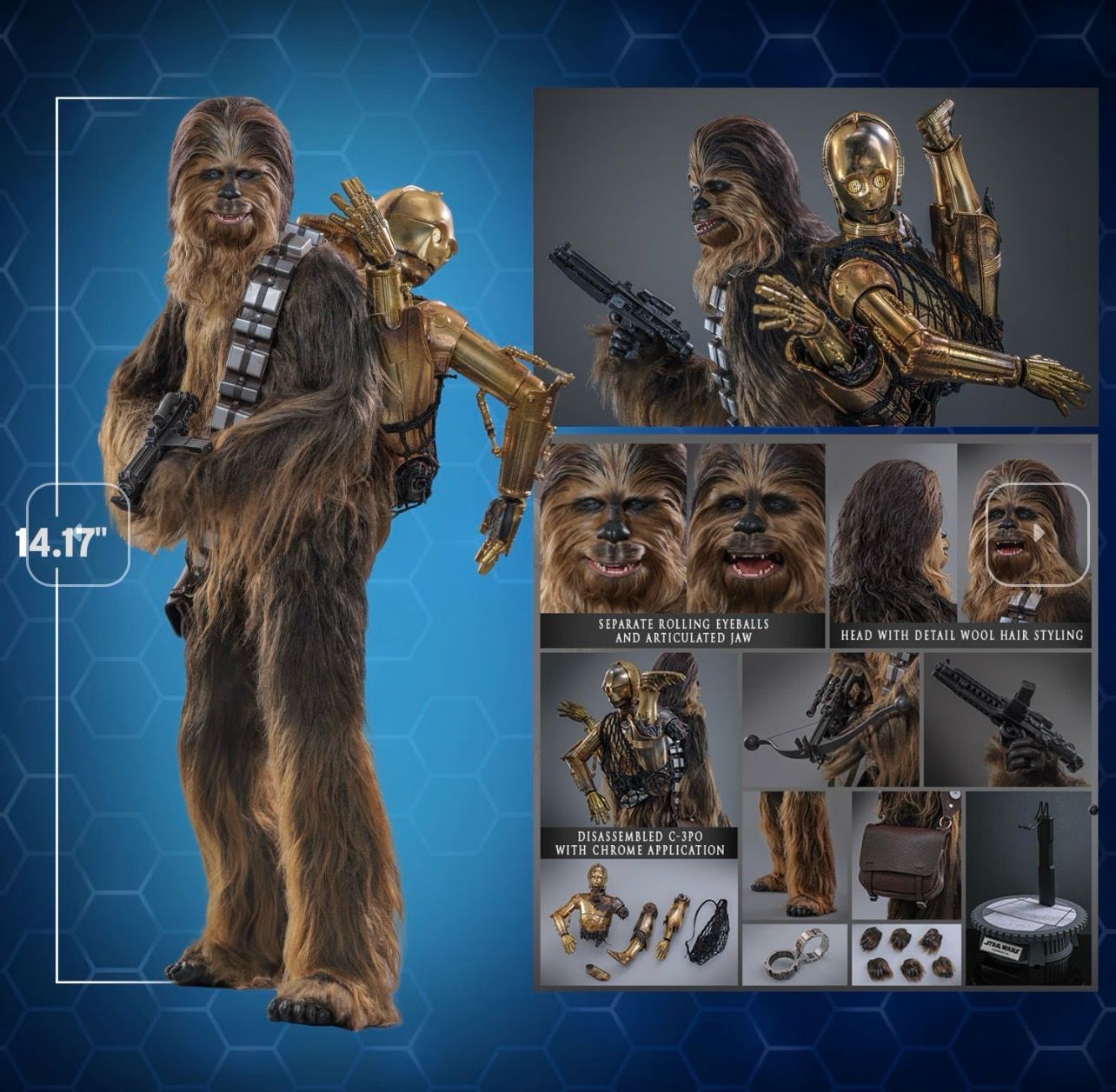 PRE ORDER PREPAYMENT €75,00 Star Wars Hot Toys Chewbacca with dismantled C-3PO 36cm