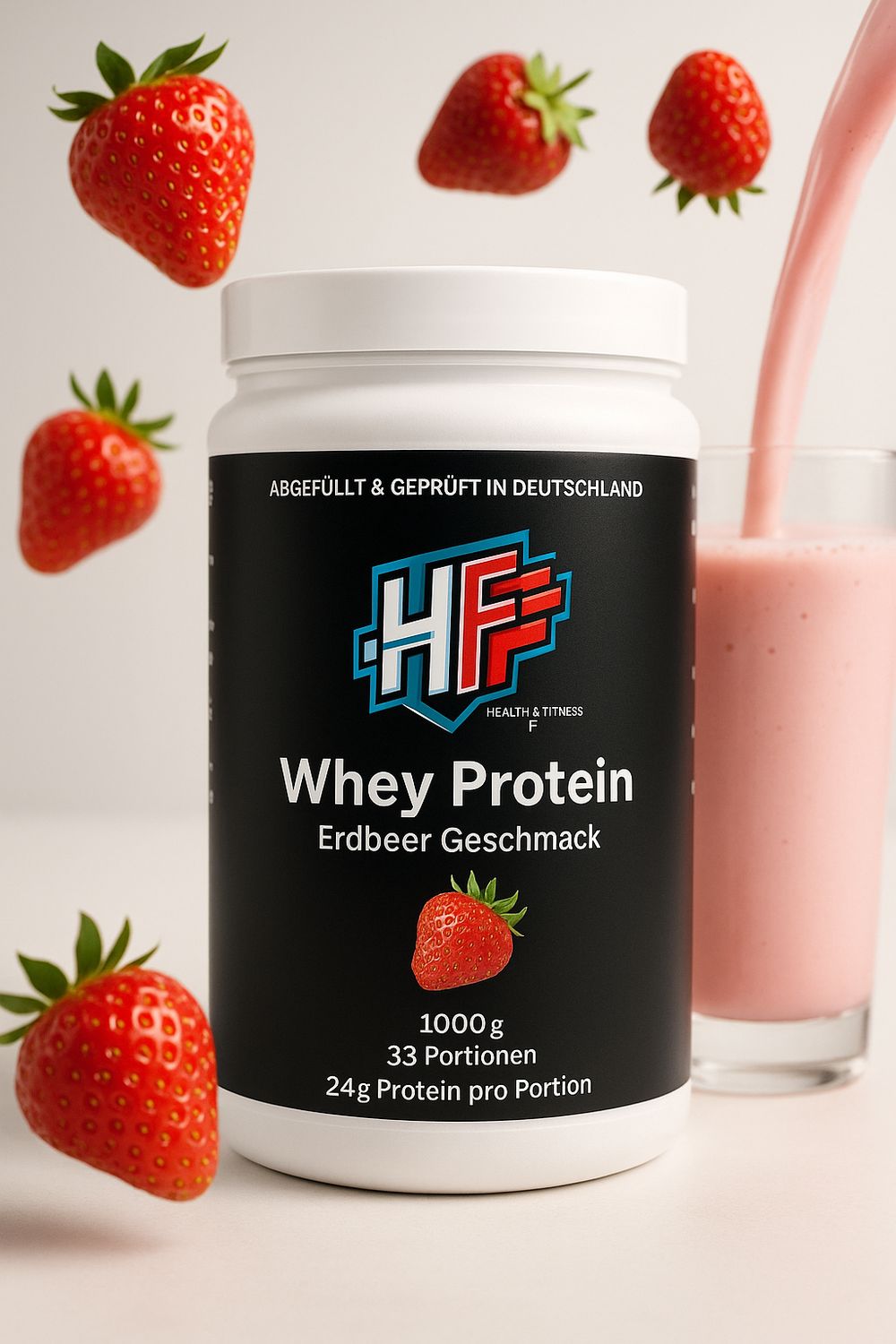 HF Premium Whey Protein Erdbeere 98% Molkeneiweiß für Muskelaufbau & Regeneration - Zuckerfrei mit Beta-Carotin