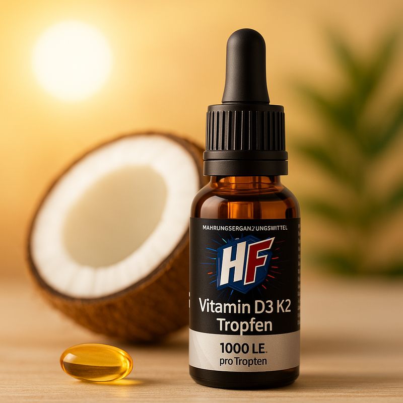 HF Vitamin D3 + K2 Tropfen – 1.000 I.E. pro Tropfen – 50ml (ca. 1.700 Tropfen) Sonnenkraft in jedem Tropfen – für dein Immunsystem, Knochen & Herz HF Vitamin D3 + K2 Tropfen – 1.000 I.E. pro Tropfen – 50ml (ca. 1.700 Tropfen) Sonnenkraft in jedem Tropfen – für dein Immunsystem, Knochen & Herz