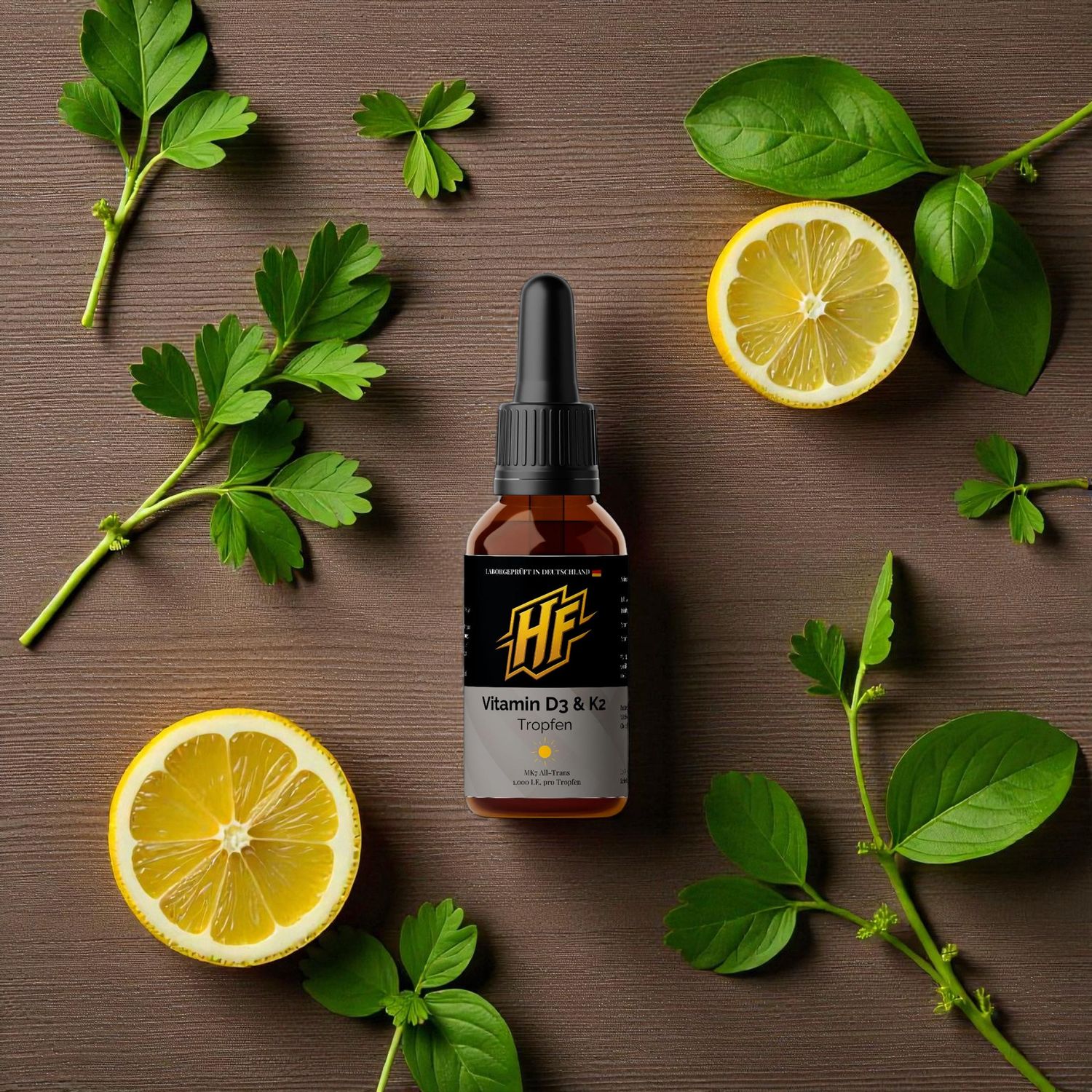 HF Vitamin D3 + K2 Tropfen – 1.000 I.E. pro Tropfen – 50ml (ca. 1.700 Tropfen) Sonnenkraft in jedem Tropfen – für dein Immunsystem, Knochen & Herz