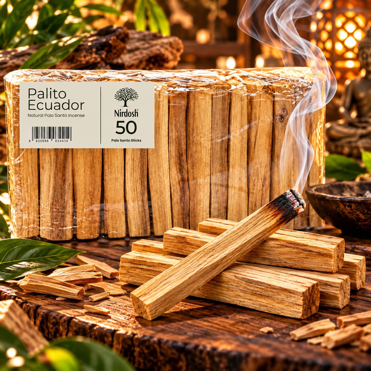 Palo Santo Räucherholz PALITO aus Ecuador - 50 Holzstäbe 10cm - Palosanto Holz Original und Biologische Palo Santo Räucherstäbchen