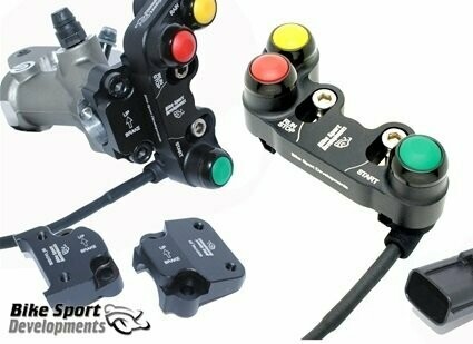 BSD BMW 1000RR 2013-K46 and 2019 K67 - 3 way 'Type C' Brake pump mount - All ECU types - race bike right handlebar switch assembly - Stop/Run Start Mode BSD BMW 1000RR 2013-K46 and 2019 K67 - 3 way 'Type C' Brake pump mount - All ECU types - race bike right handlebar switch assembly - Stop/Run Start Mode