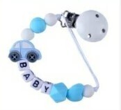 Pacifier Clip - Beaded - Car - Light blue