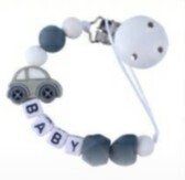 Pacifier Clip - Beaded - Car - Slate