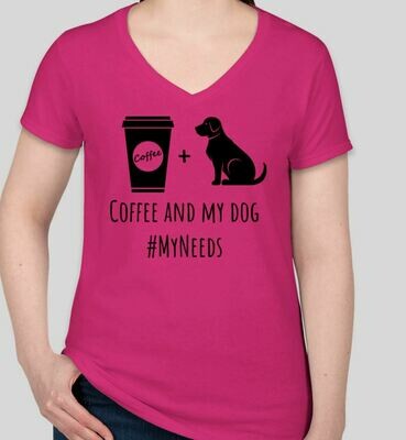 Women's 100% Cotton T-shirt Coffee and My Dog (Women) Pink