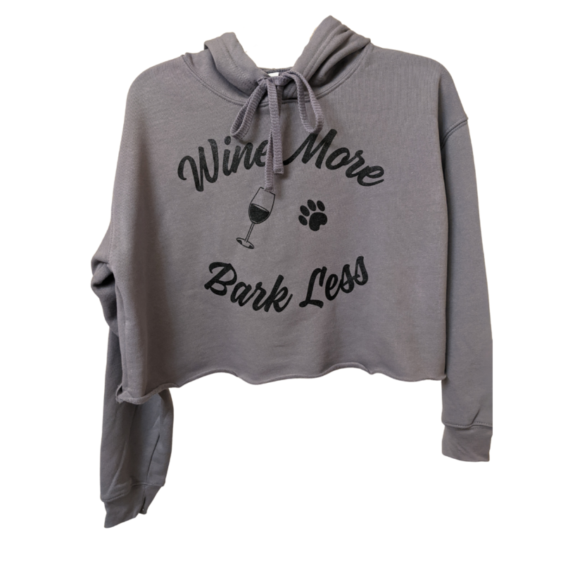 Women's Cropped Fleece Hoodie Wine More Bark Less (Storm)