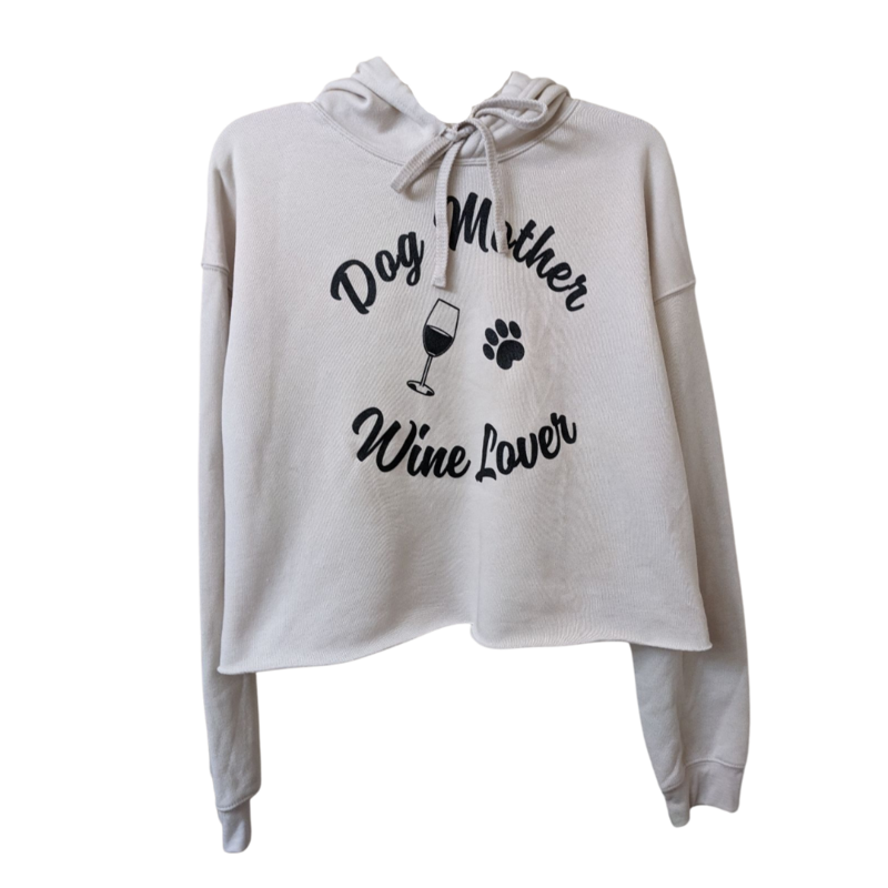 Women's Cropped Fleece Hoodie Dog Mother Wine Lover (Heather Dust)