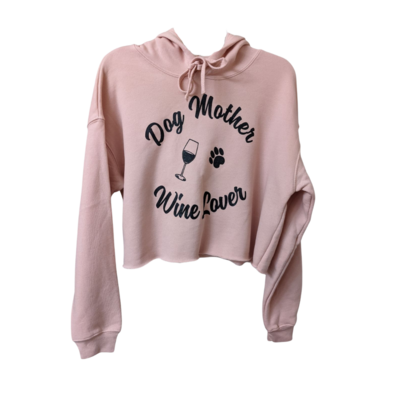 Women's Cropped Fleece Hoodie Dog Mother Wine Lover (Peach)