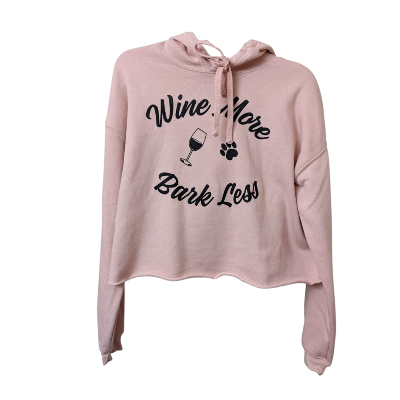 Women's Cropped Fleece Hoodie Wine More Bark Less (Peach)