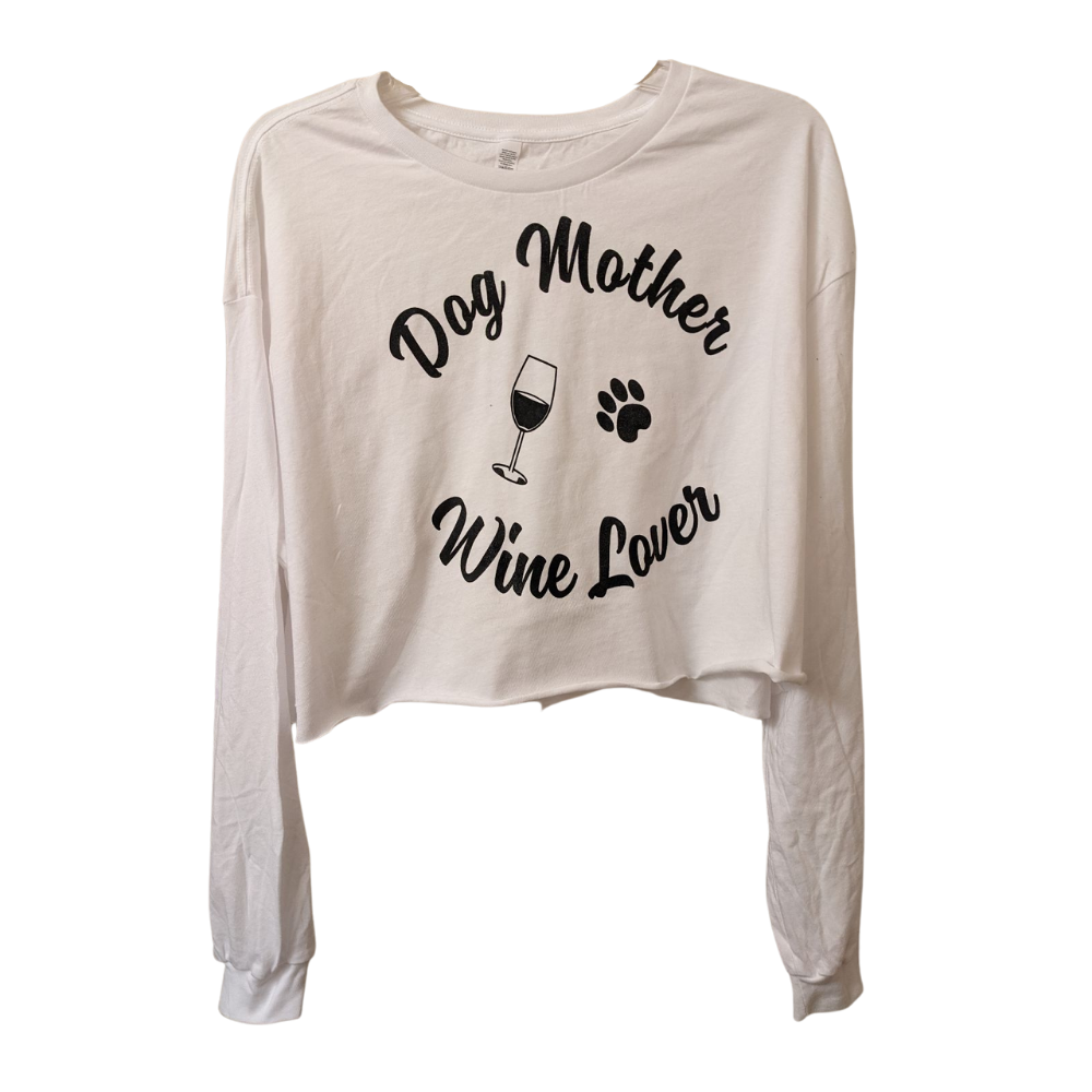 Women's Cropped Long Sleeve Top Dog Mother Wine Lover (Beige)