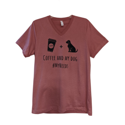 Men and Women T-shirt Coffee and My Dog (Mauve)