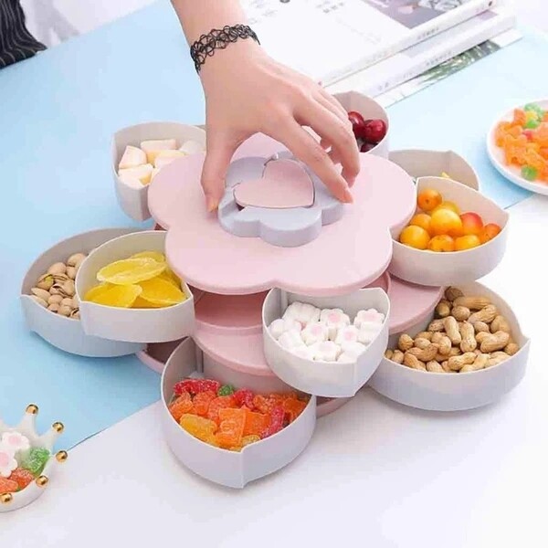 Maitri Double Layer Rotary Storage Box Flower Design Wedding Snack 10 Grid Candy Box