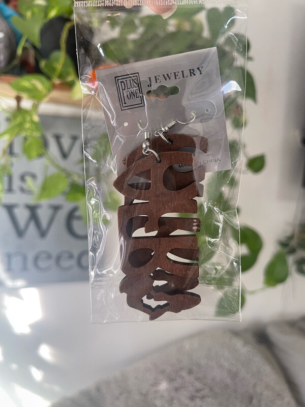 Wooden “Africa “ Word Earrings ( NWT )