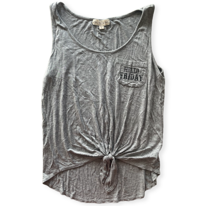“ Hello Friday “ Tie Front Tank Top