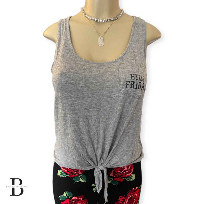 “ Hello Friday “ Tie Front Tank Top