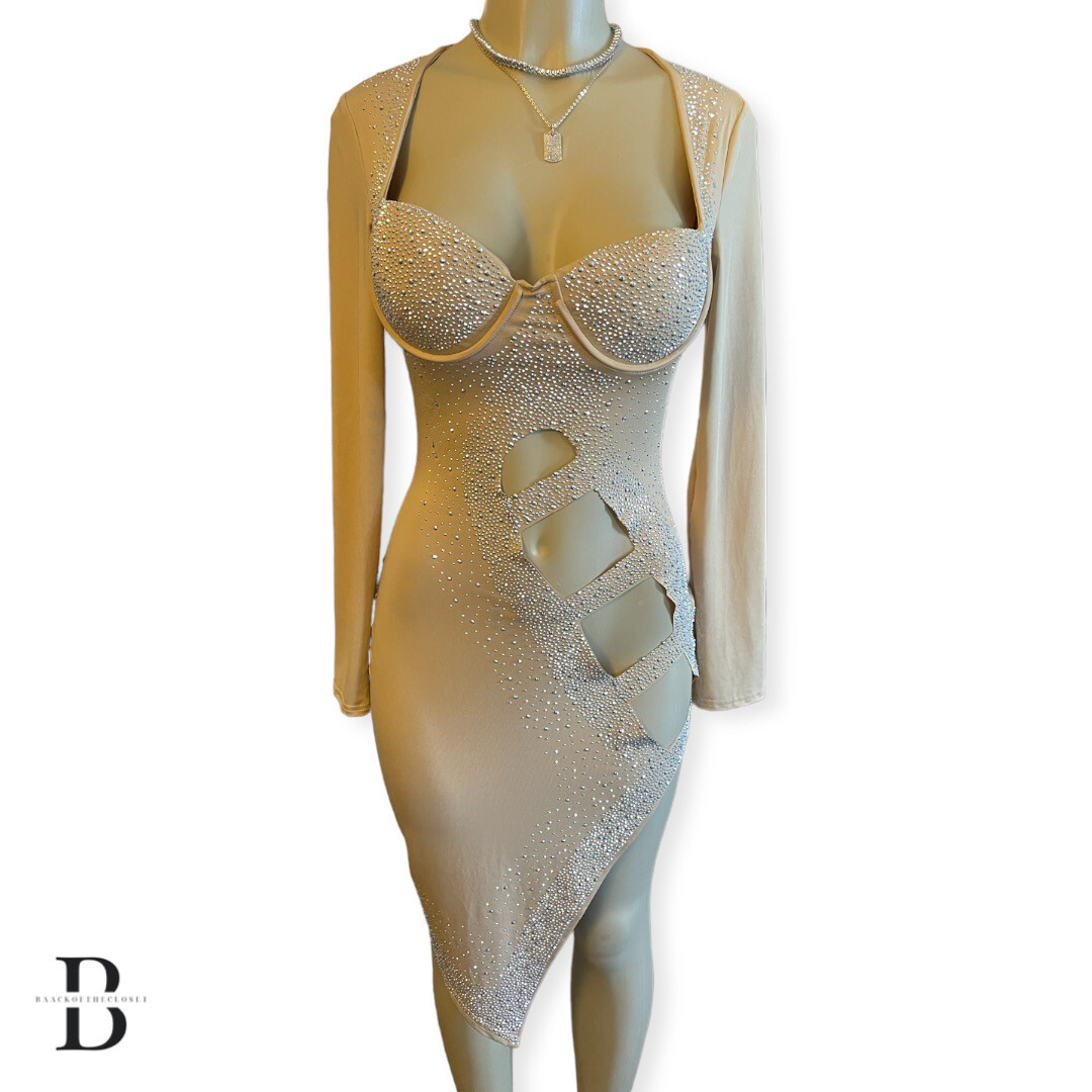 Rhinestone Cut Out Bodycon Dress