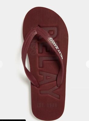 RJ BURGUNDY/WHITE BOLD LINES FLIP FLOPS