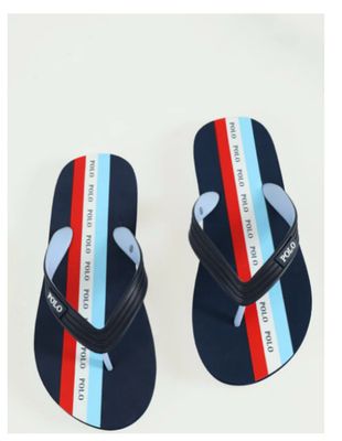 COLOUR BLOCK STRIPE FLIP FLOP THONG SANDAL - NAVY/BLUE