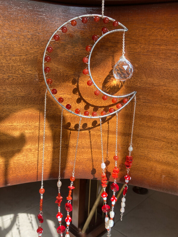 Red Carnelian and Pearl Moon Catcher