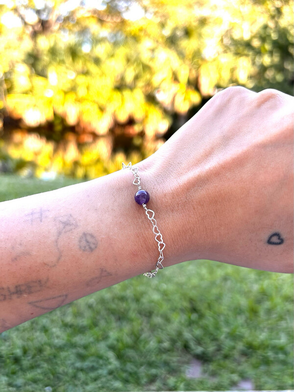 Amethyst Heart Chain Bracelet