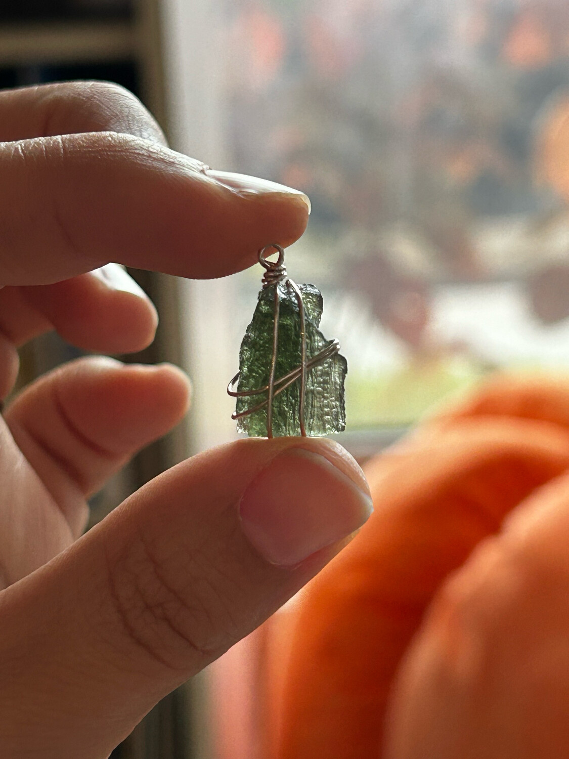 Moldavite Wrapped in Sterling Silver