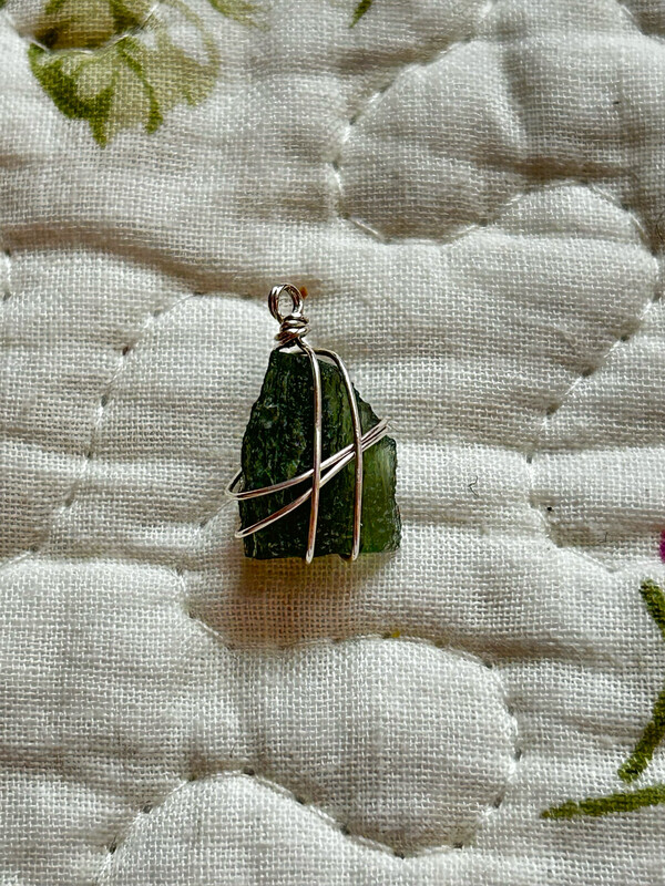 Moldavite Wrapped in Sterling Silver