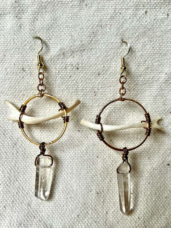 Quartz And Bone Earrings