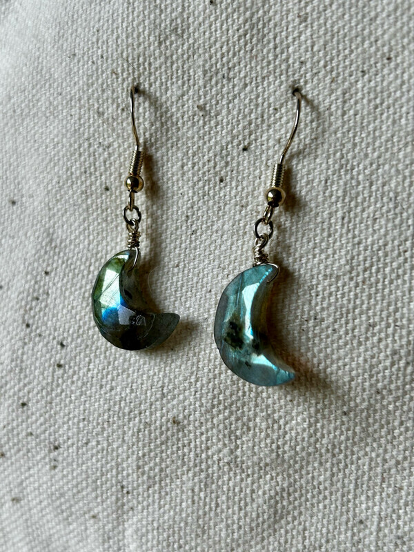 Labradorite Faceted Moon Earrings