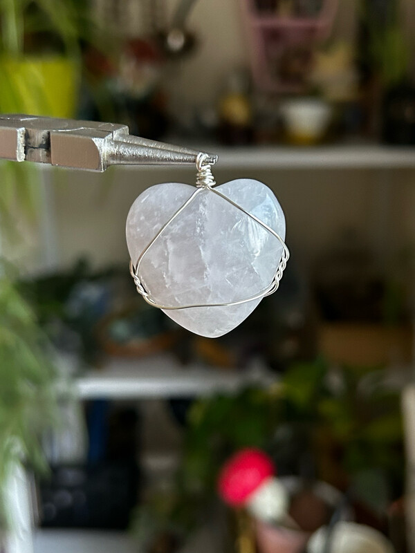 Rose Quartz Heart Silver Copper Wire