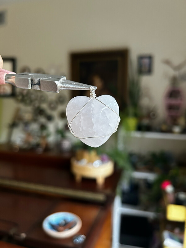 Rose Quartz Heart Silver Copper Wire