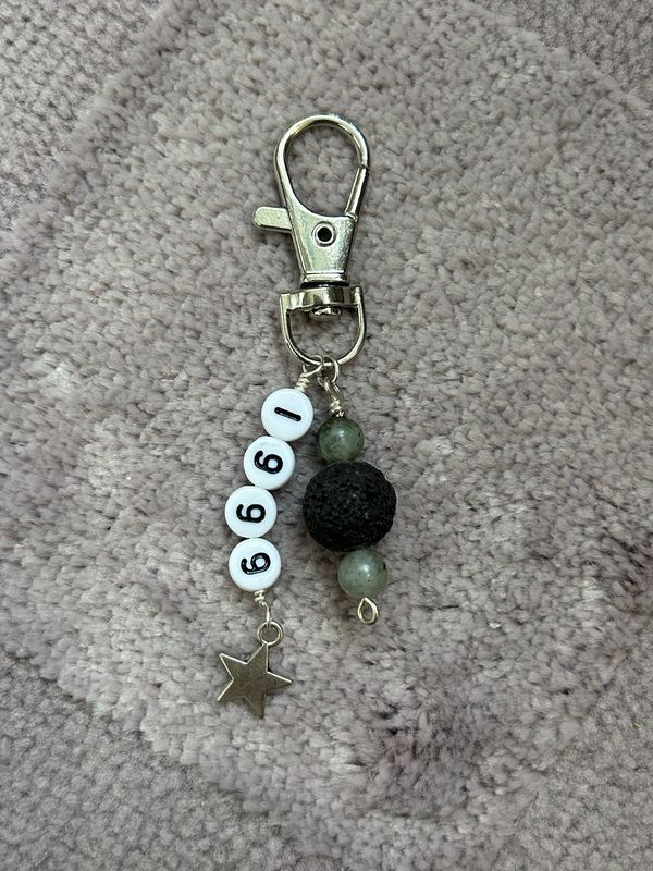 1999 Labradorite And Lava Stone Keychain