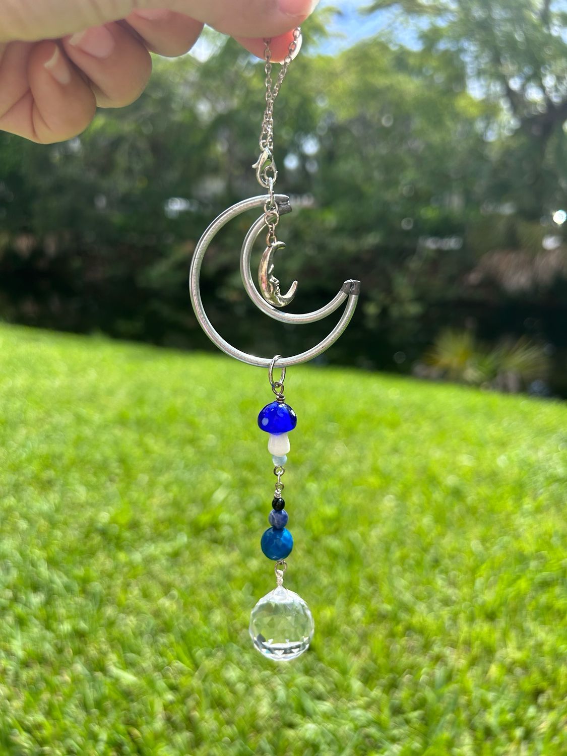 Blue Mushroom Car Charm (Crystals In Description)