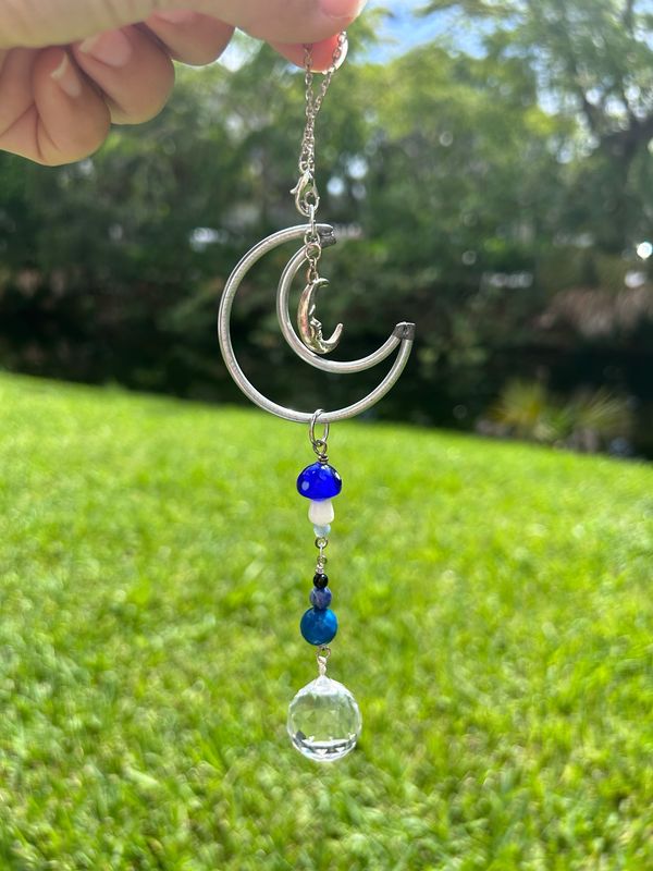 Blue Mushroom Car Charm (Crystals In Description)
