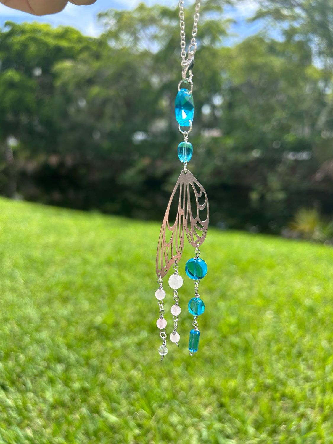 Rose Quartz Fairy Wing Car Charm